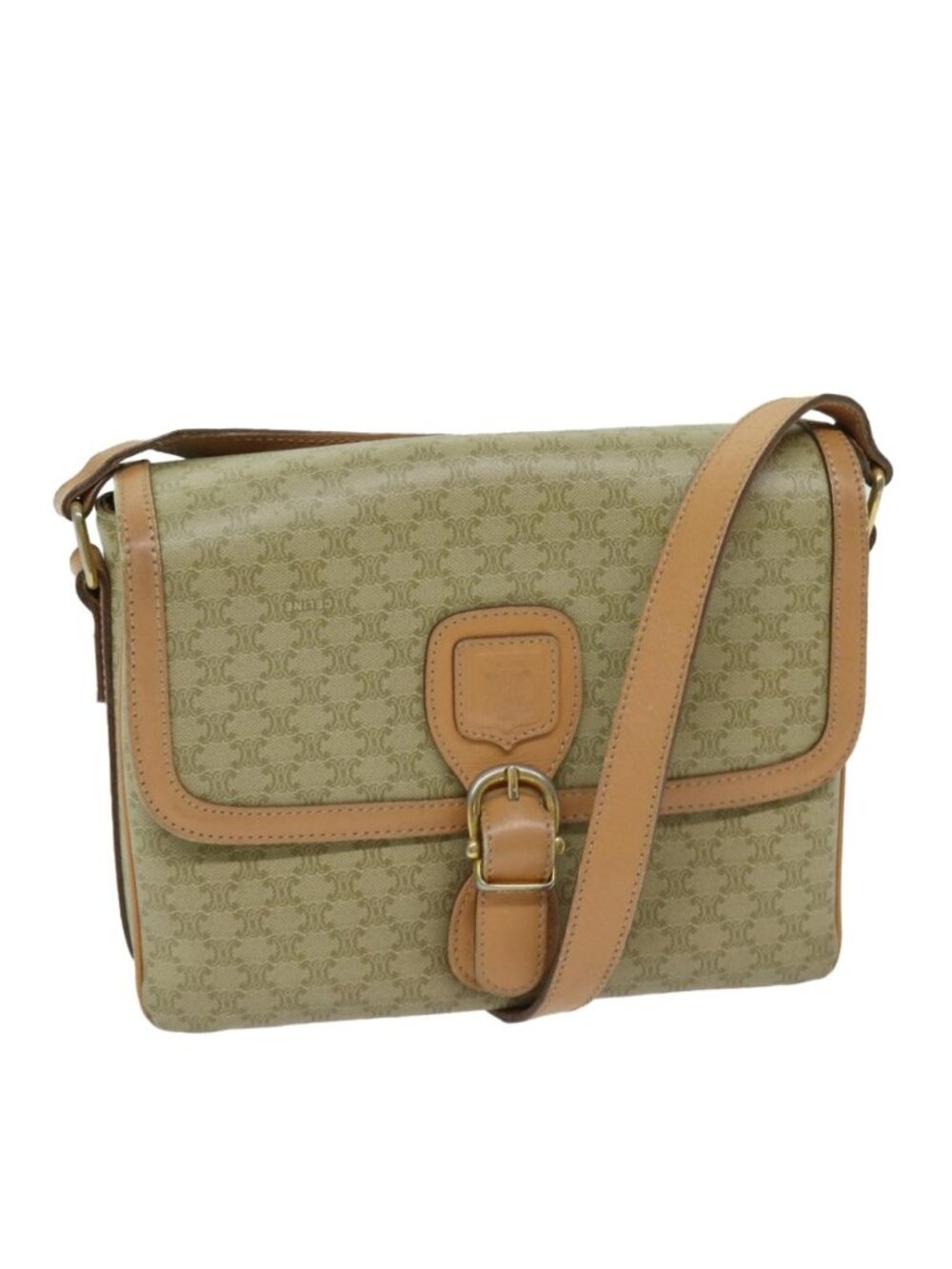 CELINE Macadam Canvas Shoulder Bag Beige